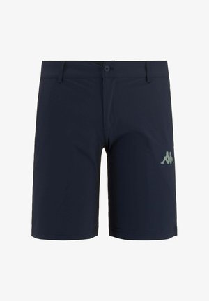 Shorts bleu marine en tissu léger et au toucher doux, dotés d'une fermeture à bouton et d'un logo subtil en gris clair.