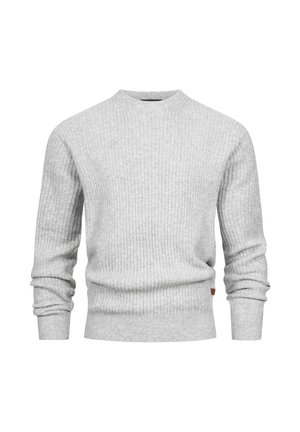 Grå ribbad tröja i mjukt tyg. Har en rund halsringning och långa ärmar, med en lätt stretch för ökad komfort.