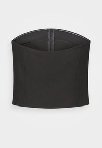 Bandeau noir structuré en tissu lisse. Présente une légère courbe en haut et un design sans coutures avec aucun matériel visible.