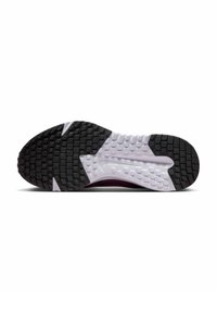 Suola di scarpa di gomma in bianco e nero con un motivo di battistrada testurizzato, caratterizzato da piccole forme rettangolari e circolari per una migliore aderenza.