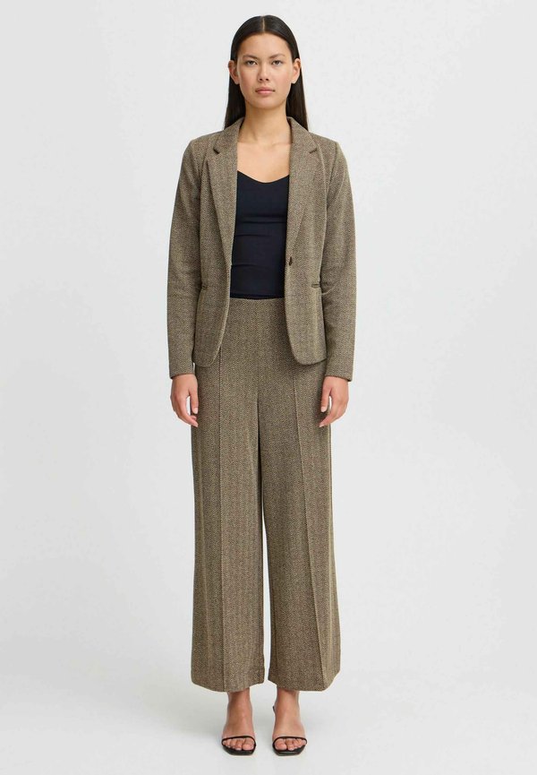 IHKATE JACQUARD - Trousers - java almond milk herringbone3
