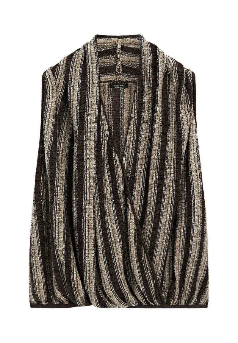 Massimo Dutti SURPLICE TOP WITH STRIPED DETAIL - Top - dark brown ...