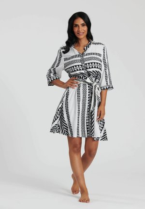 South Beach JACQUARD TIE WAIST SHORT SLEEVE - Jurk - black