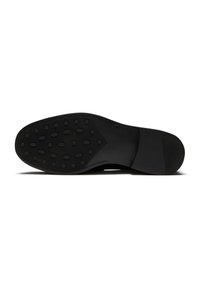 Schwarze Gummisohle mit runden Noppen für Traktion, ausgestattet mit einer glatten Oberfläche und einem konischen Design in Richtung Ferse.