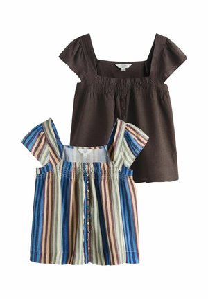 PETITE FIT - FLUTTER SLEEVE BUTTON FRONT 2 PACK - Bluse - two pack multi stripe chocolate brown