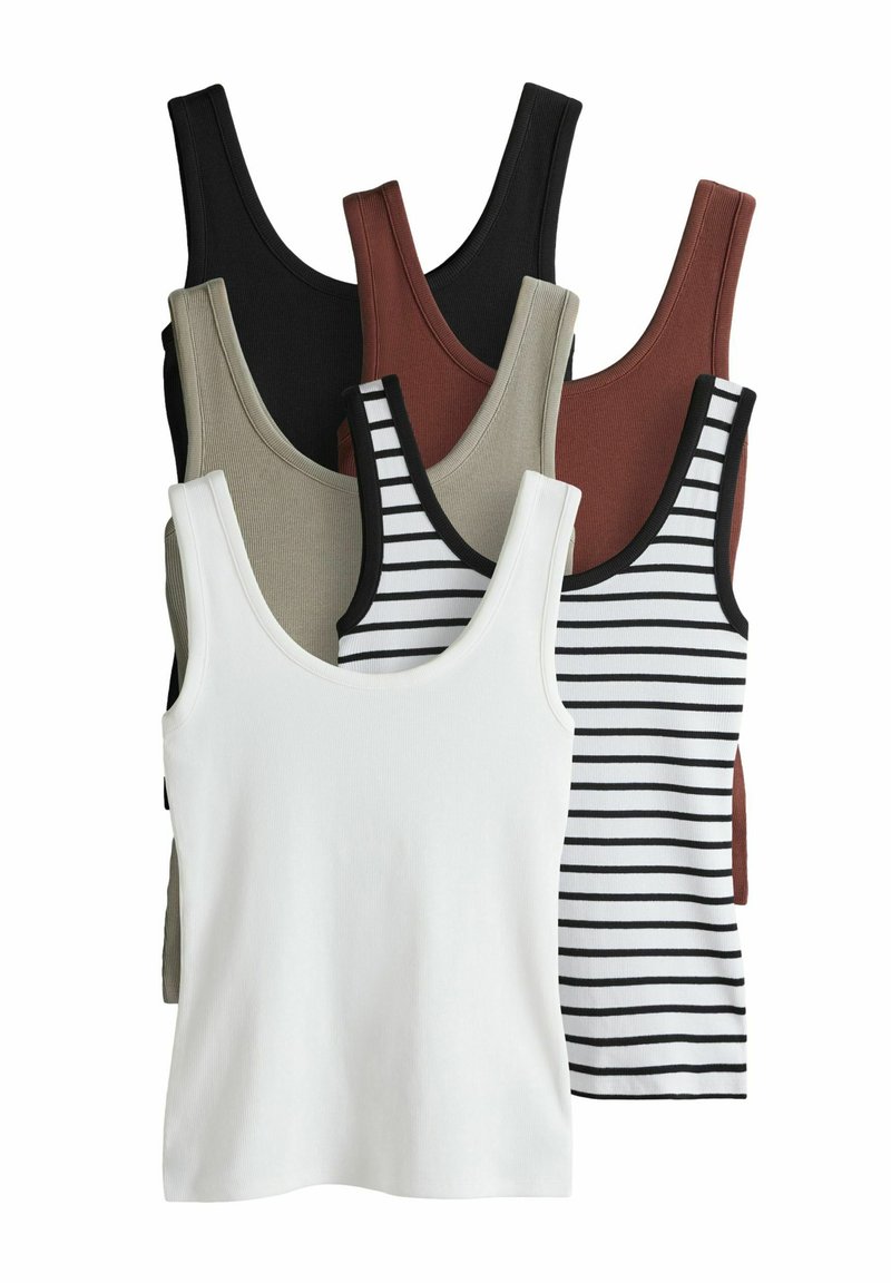 THE SET - REGULAR FIT - 5 PACK SCOOP NECK  - Top - khaki green burgundy red cream black stripe, Extindeți