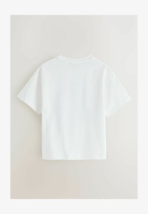 Weißes Baumwoll-T-Shirt mit Rundhalsausschnitt und kurzen Ärmeln, das eine lockere Passform und eine glatte Textur bietet. Die Rückansicht zeigt keine Logos oder Muster.