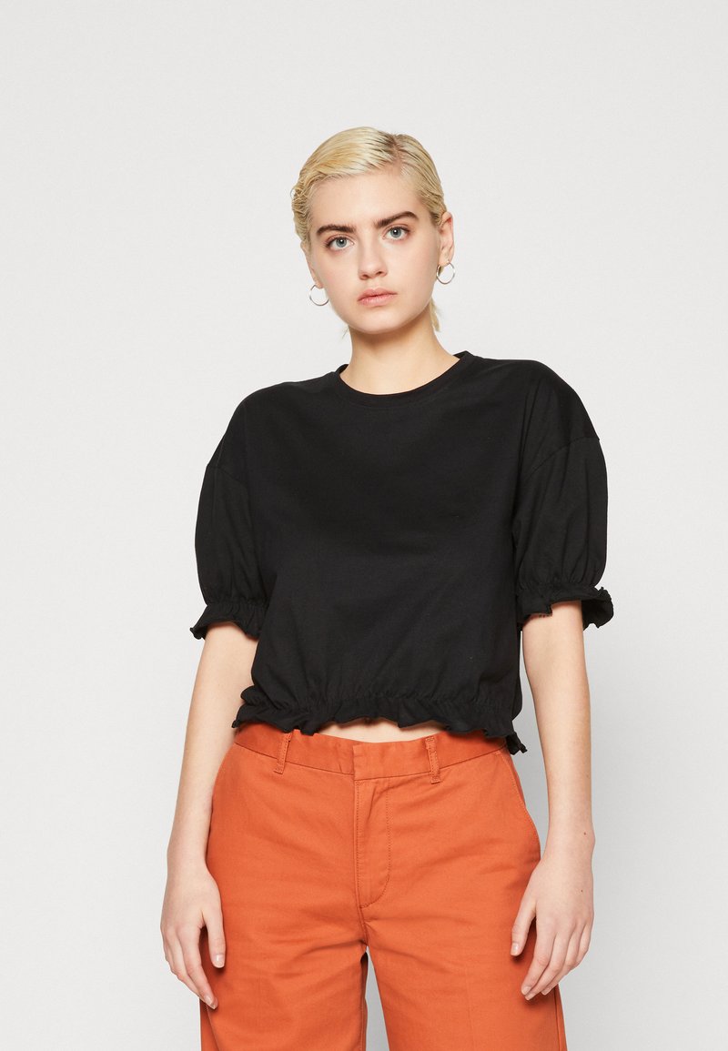 Denim Project SHIRRED - Marškinėliai su spaudiniu - black