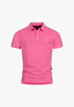 Rosa Polohemd aus Baumwolle, mit Kragen, Zwei-Knopf-Leiste und kleinem Logo auf der Brust. Kurze Ärmel mit geradem Saum.