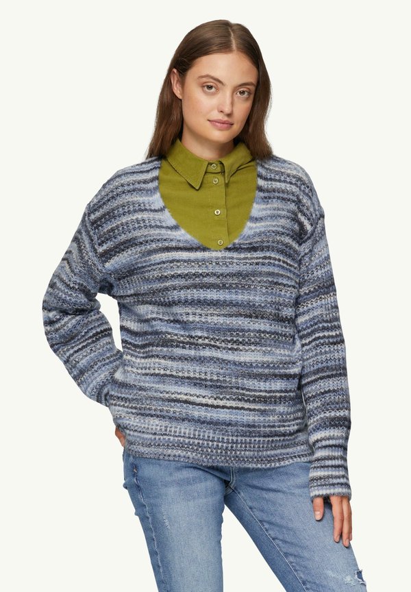 LOCKER GESCHNITTENER IN STREIFEN-OPTIK - Strickpullover - hellblau