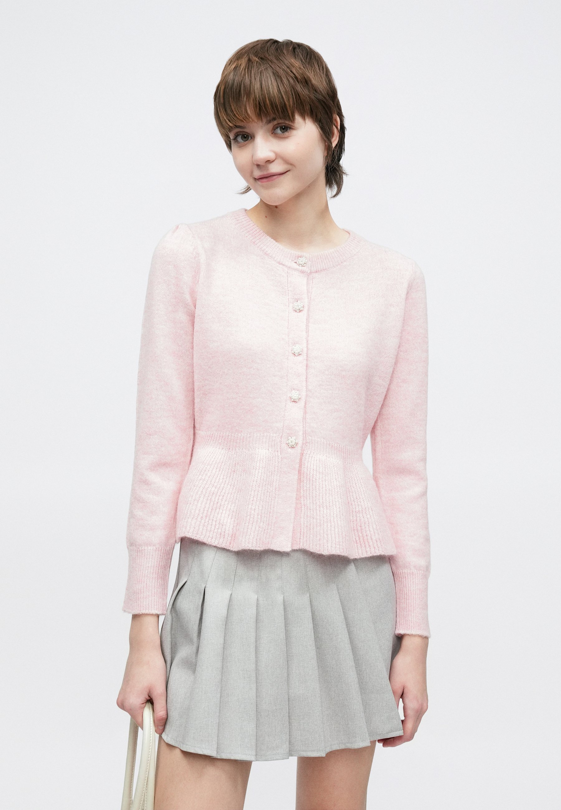 ONLY ONLMONIQUE LIFE PEPLUM - Cardigan - romance rose melange/pink
