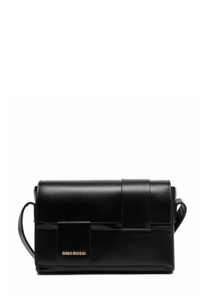 Black leather crossbody bag with structured rectangular design and gold Gino Rossi logo on front pocket flap.
