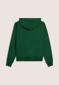 Sudadera verde con capucha, mangas largas, bolsillo tipo canguro y puños acanalados. Hecha de una tela suave con un ajuste relajado.