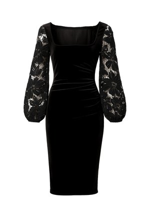 SQUARE NECK SCALLOPED SLEEVE MIDI  - Vestito elegante - schwarz