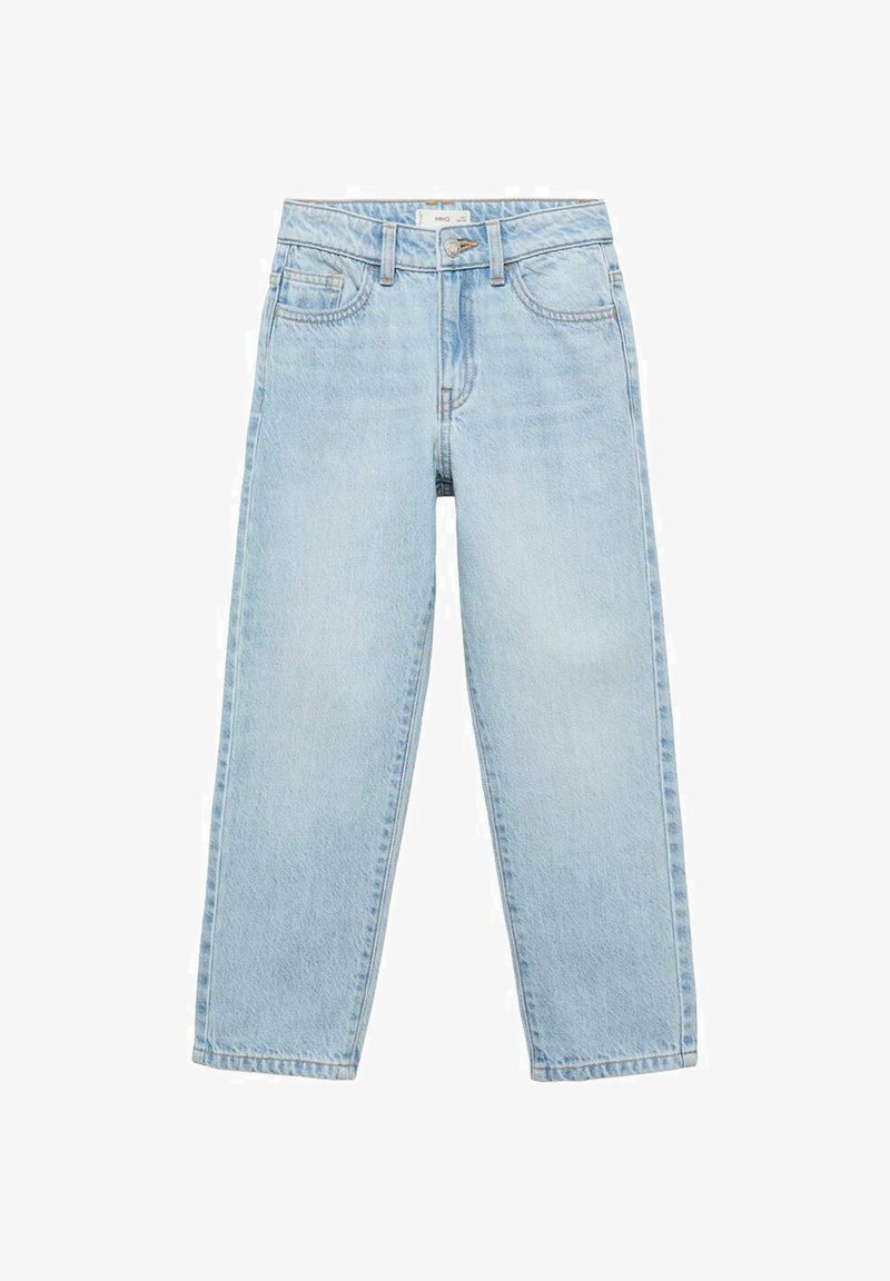 Svijetloplave traperice s visokim strukom, ravnog kroja, pet džepova i vidljivim detaljima šivanja. Bez oštećenja.