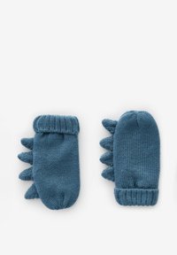 Gestrickte Fäustlinge in sanftem Blau, mit hervorstehenden Stacheln an der Seite und einem gerippten Bündchen für optimalen Sitz und Wärme.
