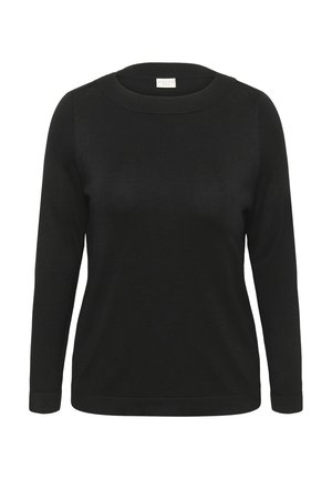 Must musträpiga musta pikema varrukaga sviiter, ümmarguse kaelusega, soonikutekstuur ja sirge alläär. Valmistatud pehmest ja siledast kangast. Minimalistlik disain.