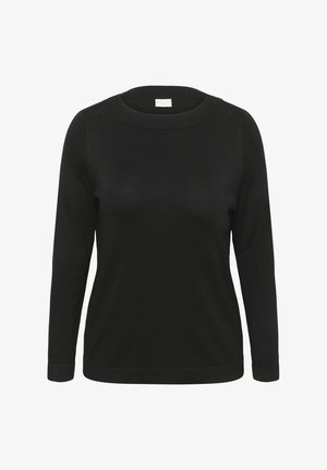 Must musträpiga musta pikema varrukaga sviiter, ümmarguse kaelusega, soonikutekstuur ja sirge alläär. Valmistatud pehmest ja siledast kangast. Minimalistlik disain.