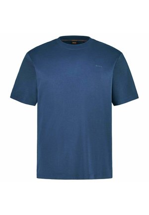 Męska koszulka z krótkim rękawem w kolorze ciemnoniebieskim, wykonana z gładkiej bawełny. Posiada okrągły dekolt oraz małe, haftowane logo na piersi.