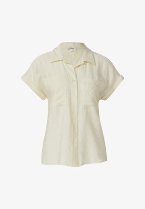 Lichtgele button-up shirt met een gestructureerde stof, korte opgerolde mouwen en twee borstzakken. Beschikt over een klassiek kraagontwerp.