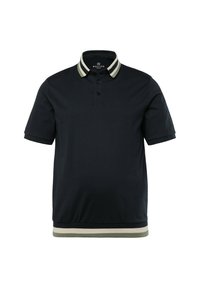 Námořnická polo košile vyrobená z bavlny s žebrovaným límcem, který má zelené a béžové pruhy. Krátké rukávy a zapínání na dva knoflíky.