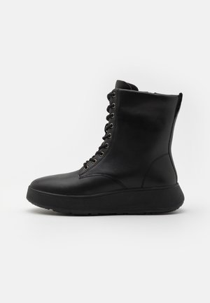 LACE UP FLATFORM BOOTS - Bottines à plateau - all black