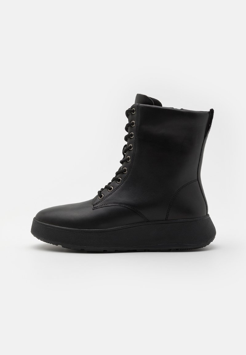 FitFlop LACE UP FLATFORM BOOTS - Plateaustiefelette - all black/schwarz ...