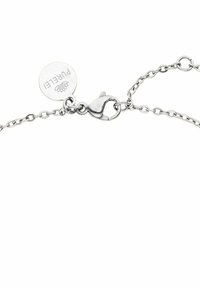 Armband aus Sterlingsilber mit einem Karabinerverschluss, einem runden Anhänger, der mit "PurElet" graviert ist, und einem zarten Kettendesign.