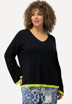 Ulla Popken CONTRAST CUFF LONG SLEEVE V-NECK - Pullover - navy blue