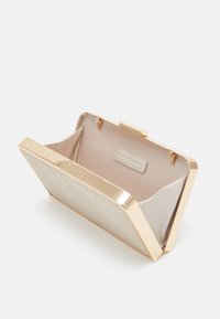 Kovové psaníčko se zlatým rámečkem a přední částí připomínající síťku. Vnitřek je vyložen béžovou látkou a obsahuje malou značkovou štítek.