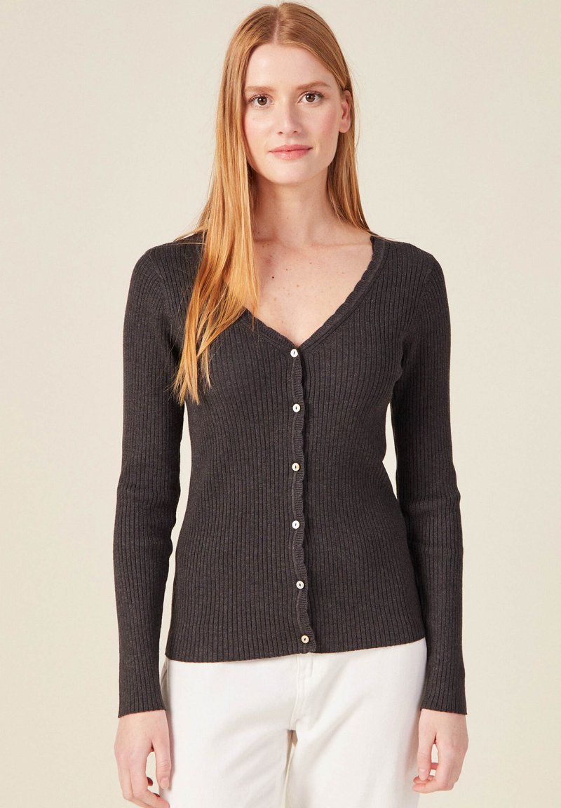 BONOBO Jeans ÖKOFREUNDLICHE MIT V-AUSSCHNITT - Strickjacke - gris foncé