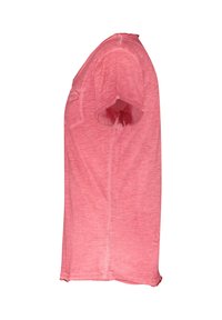 T-shirt rosa a maniche corte realizzata in tessuto leggero, con scollo rotondo e una vestibilità leggermente rilassata con una sottile texture.
