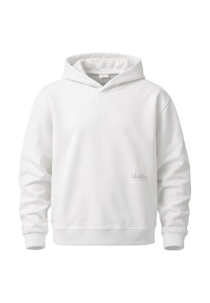 Felpa con cappuccio bianca a maniche lunghe con tasca a marsupio frontale, polsini e orlo a coste, e piccolo logo Calvin Klein sul lato inferiore anteriore.