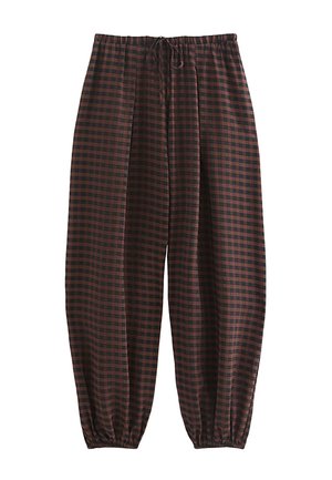 New Look, GINGHAM PRINT WIDE LEG CUFFED TROUSERS - Pantalones - brown pattern
