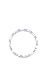 Pulsera de plata con segmentos rectangulares y cuadrados interconectados con un acabado pulido, que presenta un diseño moderno y elegante.
