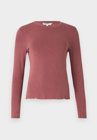 Langermet topp i støvet rose med rund hals og en litt cropped, scalloped nederkant. Glatt, elastisk stoff.