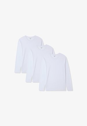 T-shirt bianche a maniche lunghe in confezione da tre. Realizzate in cotone, presentano un collo tondo e un taglio dritto, senza motivi né dettagli decorativi.