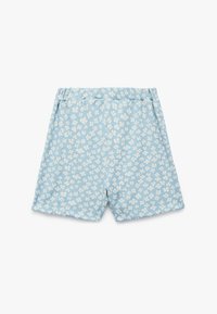Blauwe bloemen shorts van lichtgewicht stof, met een wit bloemenpatroon, een elastische tailleband en een relaxed fit.