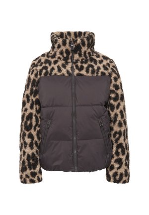 Street One Studio, QUILTED JACKET WITH TEDDY BEAR DETAILS AND A LEOPARD PRINT - Veste d'hiver - charred brown
