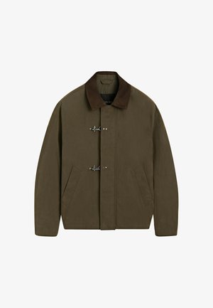 Massimo Dutti, JACKET WITH LEATHER COLLAR DETAIL - Giacca leggera - khaki