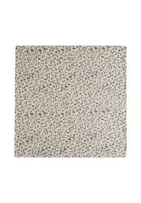 Leopard print fabric in beige and gray tones, featuring a smooth texture with scattered dark spots across the surface.