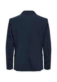 Marineblazer mit Standardkragen, langen Ärmeln und Knopfmanschetten mit drei Knöpfen. Aus glattem Stoff gefertigt, hat eine taillierte Passform und keine sichtbaren Taschen.