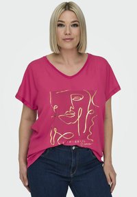 ONLY Carmakoma CARKETTY LIFE V NECK MIX TEE - Apdrukāts T-krekls - granita