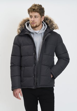 PADDED WITH FAUX FUR TRIM HOOD - Winter jacket - charc