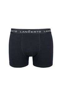 Czarne bokserki z bawełny. Posiadają miękki pas na udzie z napisem "LANCERTO" w kolorze białym oraz gładką fakturę i dopasowany krój.