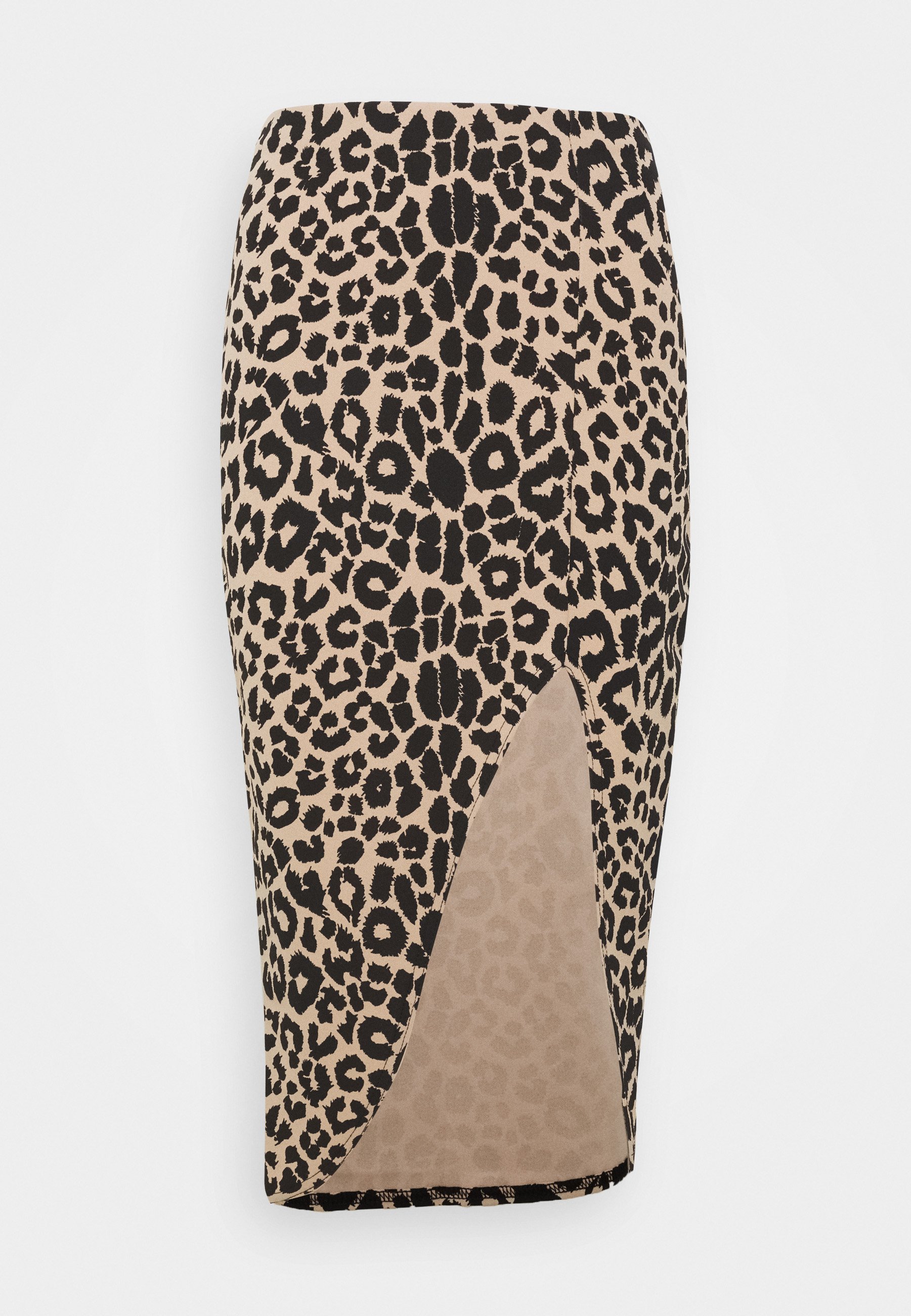 Missguided LEOPARD SIDE SPLIT MIDI SKIRT - Bleistiftrock - brown/braun