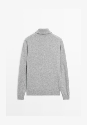 Grijze coltrui gemaakt van zacht breimateriaal. Voorzien van lange mouwen, een geribde kraag en manchetten voor een strakke uitstraling. Eenvoudig ontwerp.