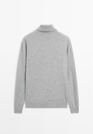 Pull col roulé gris en matériau tricot doux. Doté de manches longues, d'un col et de poignet côtelés pour un look ajusté. Design uni.