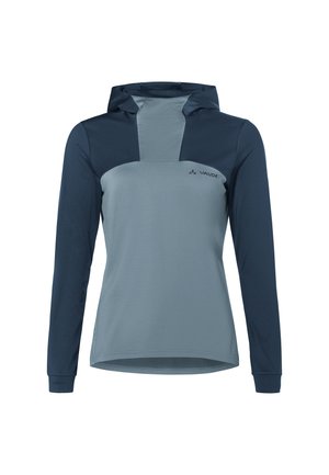 Geluide lange mouw top in licht en donkerblauwe tinten, met een contrasterend ontwerp, een soepele textuur en een subtiel logo op de borst.