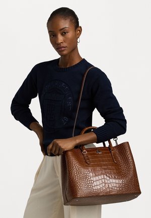 Lauren Ralph Lauren EMBOSSED LEATHER LARGE MARCY SATCHEL - Mala de mão - tobacco
